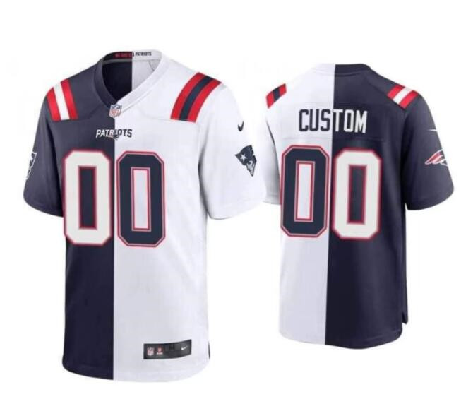 Men's New England Patriots Customized Navy White Split Stitched Game Jersey Men's New England Patriots Customized Navy White Split Stitched Game Jersey